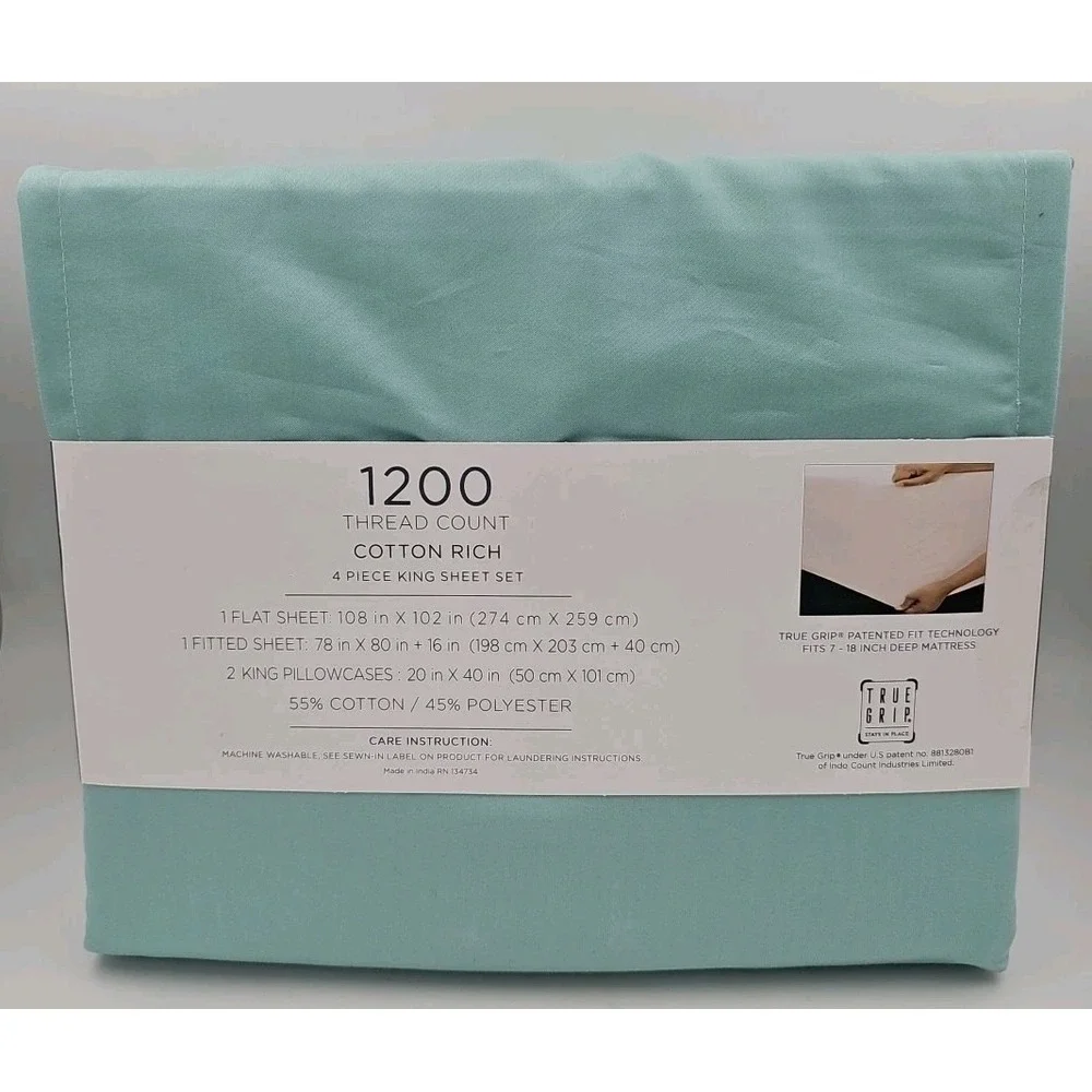 COLOR‎ SENSE 1200 Thread Count Cotton Rich King Sheet Set 4 Piece Aqua